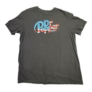 Dr Pepper Men's American Flag Red White & Blue T Shirt Logo Graphic‎ XL Black